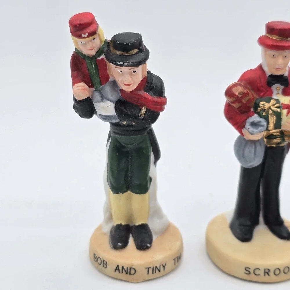 Vtg Christmas Village Figures Lot‎ Ceramic Miniature Scrooge Bob Tiny Tim